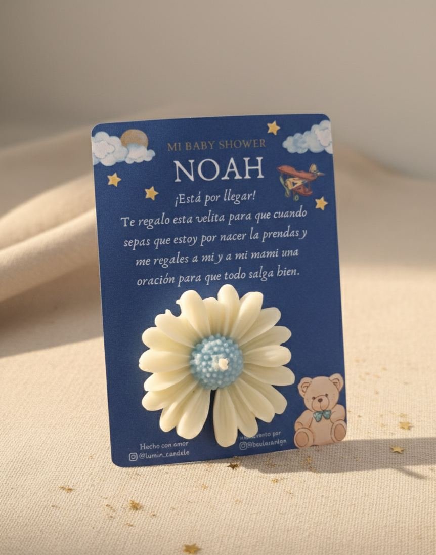 Vela de flor personalizada para baby shower, Noah — Lumin Candele