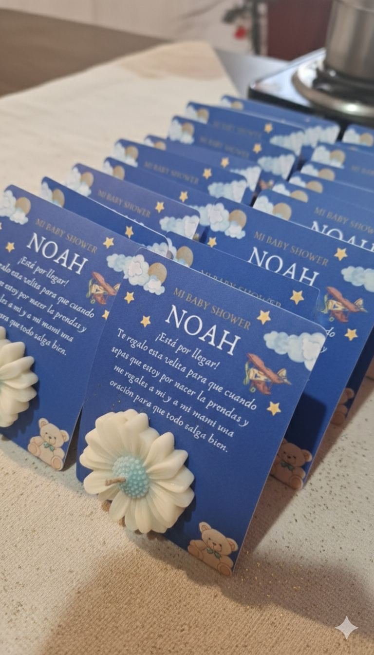 Lote de velas personalizadas para baby shower Noah, hechas a mano
